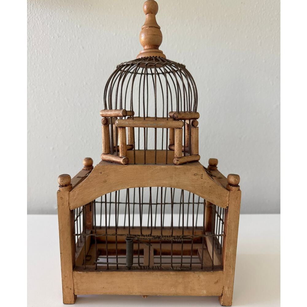 intage Wooden & Wire Birdcage Decor | Rustic Cottagecore French Country